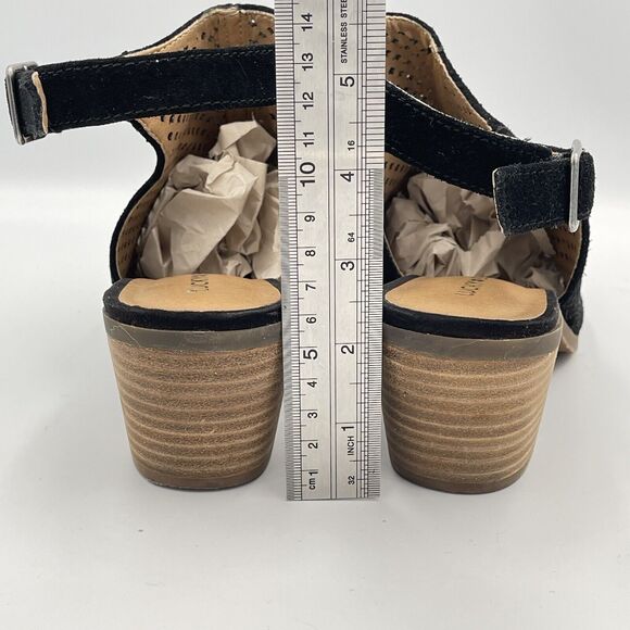 Lucky Brand BERTEL Suede Leather Peep Toe Heeled Sandals Shoes Womens SIZE 7.5 - Picture 2 of 8